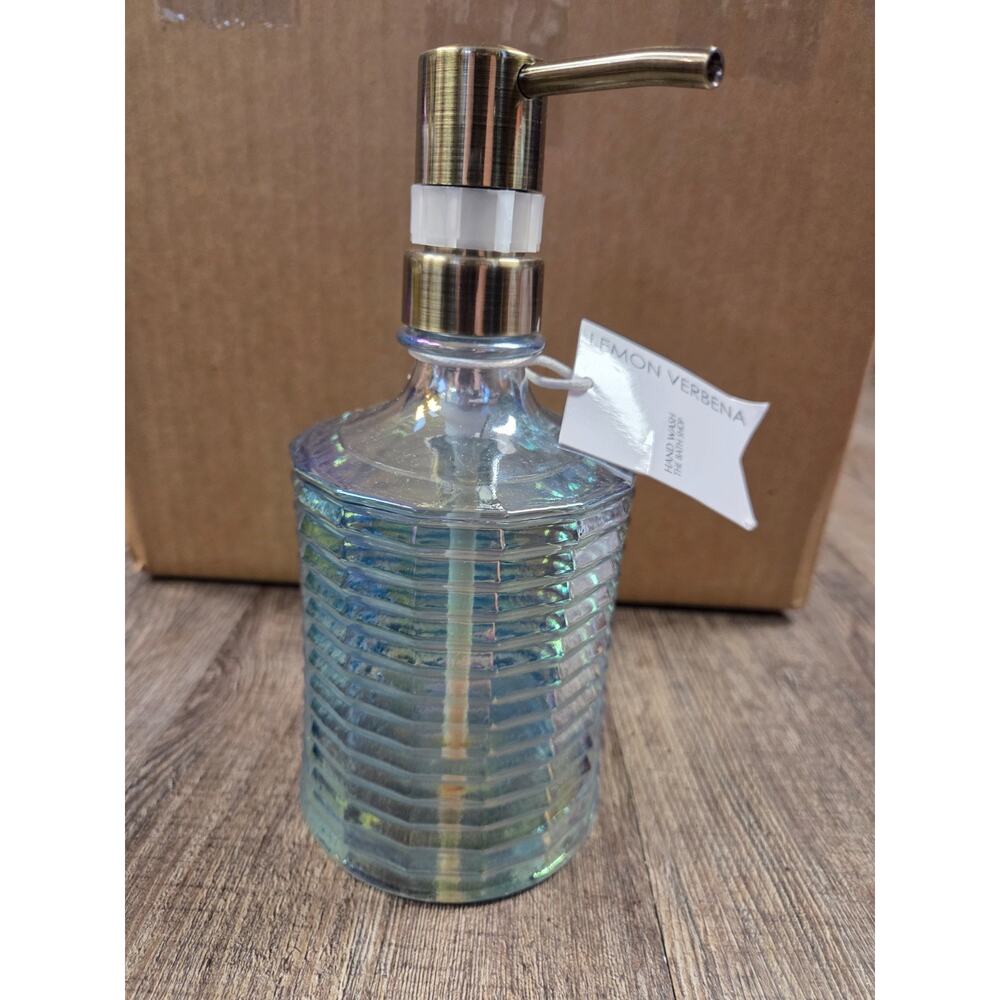 The Bath Shop Blue Iridescent Glass Lemon Verbena Hand Soap Pump 500ml Bottle